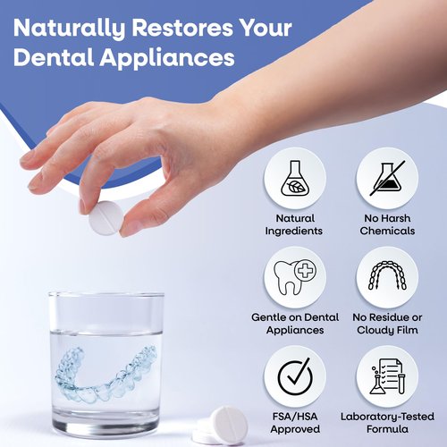 Dr. Taylor’s Denture and Retainer Cleaner Tablets (120 count) Effectively Removes Stains, Plaque, and Odor - Sports guards, Night Guards, Clear Aligners & Dentures Refreshing Mint Flavor
