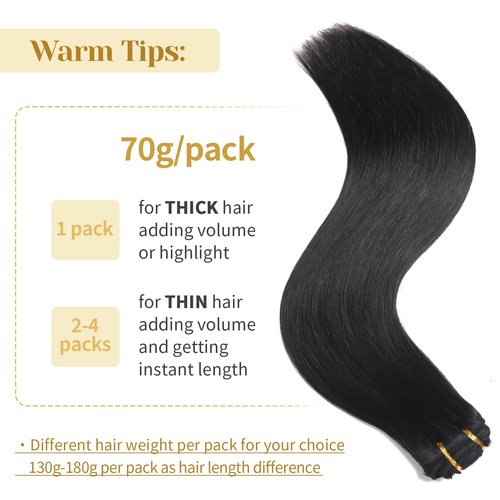 Mocona Clip in Hair Extensions Real Human Hair, Natural Black–18 Inch 7pcs 70g/Pack, Soft Remy Human Hair Clip in Extensions Straight for Women, Capable for all Occasions (#1B 18 Inch)