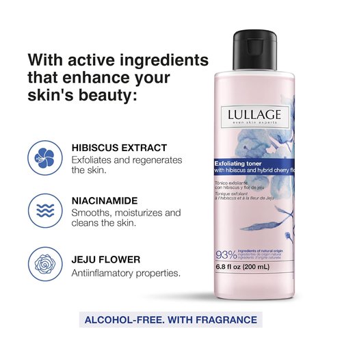 Lullage Exfoliating Face Toner - Alcohol-Free with Hibiscus Extract for All Skin Types | 6.8 Fl Oz