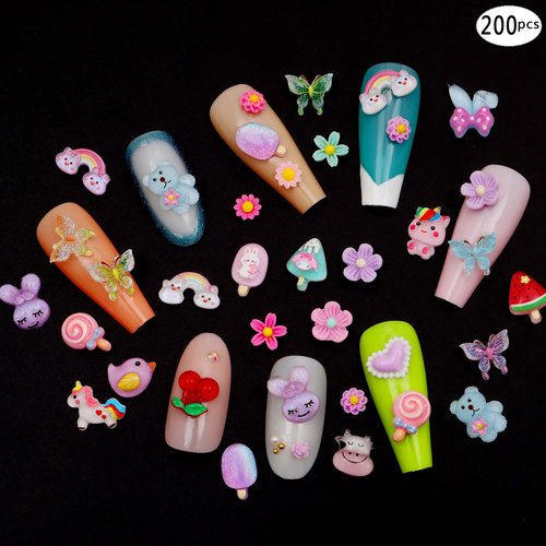 1 Pack of Cute & Sweet 3D Nail Charms for Acrylic Nails, Perfect for Nail Art Decorations & DIY Accessories Crafts，Flower Bee Bear Butterfly Charms for Nail