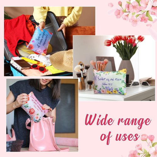 Kacctyen Spanish Christian Cosmetic Bags Bulk Mother's Day Church Gifts Spanish Christian Gifts for Women Bible Verse Pencil Pouch Makeup Bag Regalos Religiosos Para Mujer(12 Pcs,Classic Style)