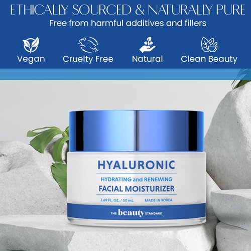 The Beauty Standard Hyaluronic Acid Daily Face Moisturizer - Long-lasting Hydration, Anti-Aging, Skin Firming - Dermatologist Tested, Korean Skin Care - 1.69 fl. oz