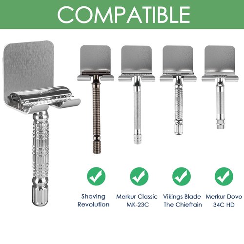 Linkidea 8 Pack Wall Mount Shower Razor Holder Bulk Pack, Wholesale Multi-Pack Self Adhesive Shaver Hooks, Stainless Steel Hanger Compatible with Vikings, Merkur Double Edge Safety Razor(Silver)