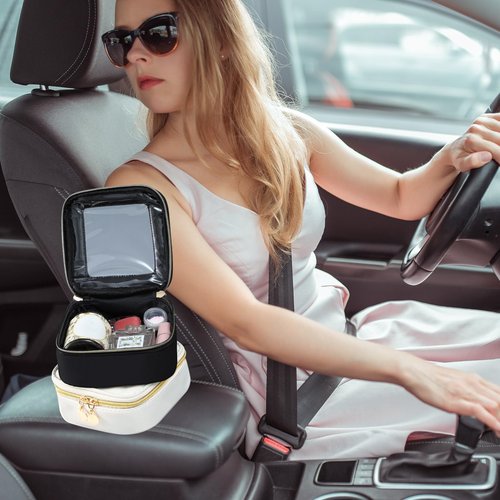 Abbylike 3 Pcs Clear Makeup Bags Travel Cosmetic Organizer Case Nylon Toiletry Bag with Zipper PVC Transparent Makeup Pouch Portable Storage Car Essentials for Women Gifts(Black, White, Pink,Small)