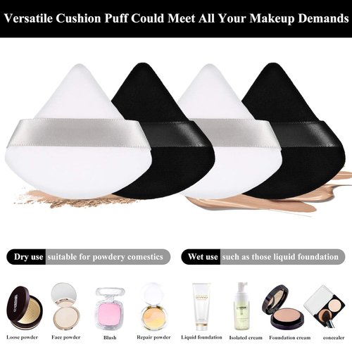 Maitys Triangle Powder Puff Set - 12 Soft, Washable Makeup Sponges for Loose Powder | Black & White