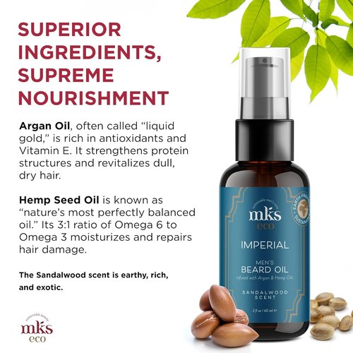 MKS Eco Imperial Beard Oil for Men - Sandalwood Scent | 2 Fl Oz - Moisturizes Skin & Adds Shine