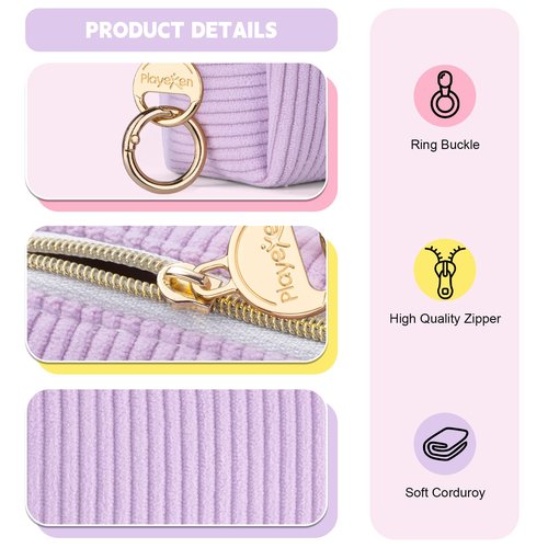 Playexen Mini Makeup Bag, Corduroy Small Cosmetic Bag for Purse with Ring Buckle, Portable Travel Makeup Pouch for Lipsticks, Chapsticks, Coin, Earphone, Credit Card (Black)