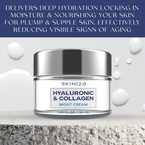 Skin 2.0 Hyaluronic & Collagen Face Moisturizer – Deep Hydration & Firming Night Cream For Dry or Dull Skin – Dermatologist Tested, Anti Aging, Korean Skin Care, Vegan, Clean Beauty – 1.69 Fl Oz