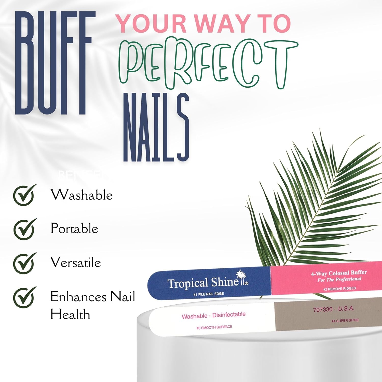 Tropical Shine Colossal 4-Way Nail Buffer - Professional File for Shaping & Smoothing - Compact Blue-Pink Design