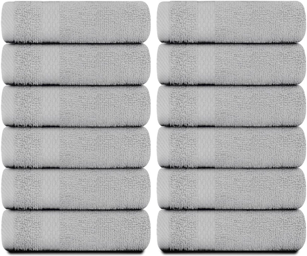 White Classic Luxury Cotton Washcloths 13x13 Inch - 650 GSM Turkish Cotton | Hotel, Spa, Bathroom Face Towel | 12 Pack, Dolphin Gray