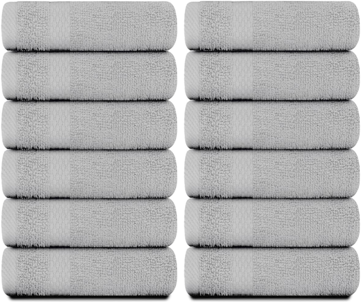 White Classic Luxury Cotton Washcloths 13x13 Inch - 650 GSM Turkish Cotton | Hotel, Spa, Bathroom Face Towel | 12 Pack, Dolphin Gray