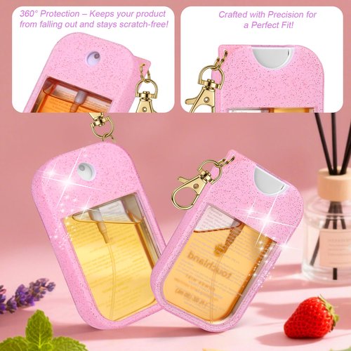 AIERSA 3pcs Hand Sanitizer Spray Case Compatible with Touchland,Rabbit Ears Design Silicone Hand Sanitizer Case Holder with Keychain for Touch Land Mist Case 1FL. OZ (Pink+White+Purple)