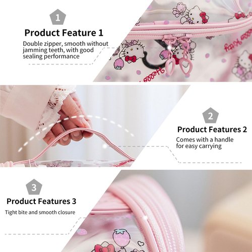 GQYAYQG Cute Makeup Bag, Cartoon Toiletry Bag, Transparent Makeuo Bag, Handheld Zippered Travel Cosmetic Bag, The Best Gifts for Women (pink)