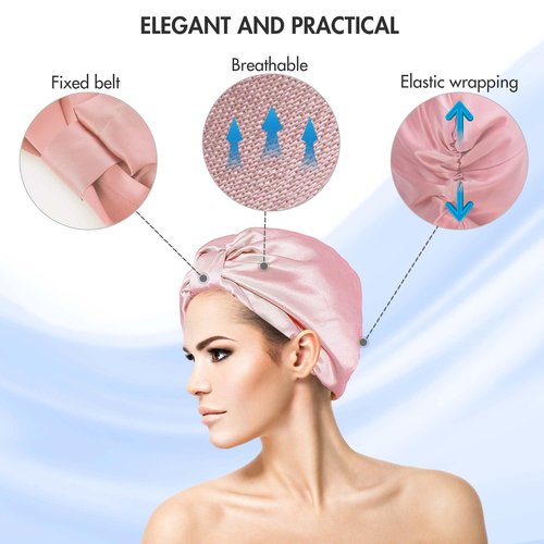 Feivea 22 Momme 100% Mulberry Silk Hair Wrap for Sleeping, Both Sides Silk Bonnet for Women Hair Care, Lotus Pink