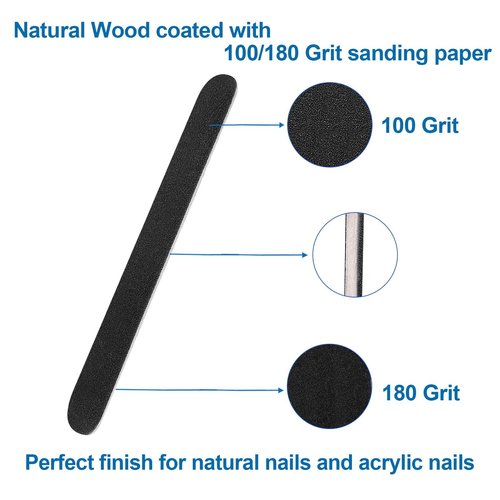 Emery Board Nail Files (50 Pack), 100/180 Grit Wooden Nail File for Natural Nails, 7 Inches Emory Filers Manicure Tool Set Disposable Nail File for Home Salon Black