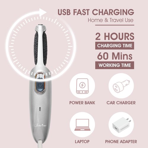 Powerful Electric Foot Callus Remover for Men - Rechargeable Pedicure Foot Grinder Files Away Dead, Hard Skin and Calluses on Heels for Smooth Soft Feet (Silver Grey)