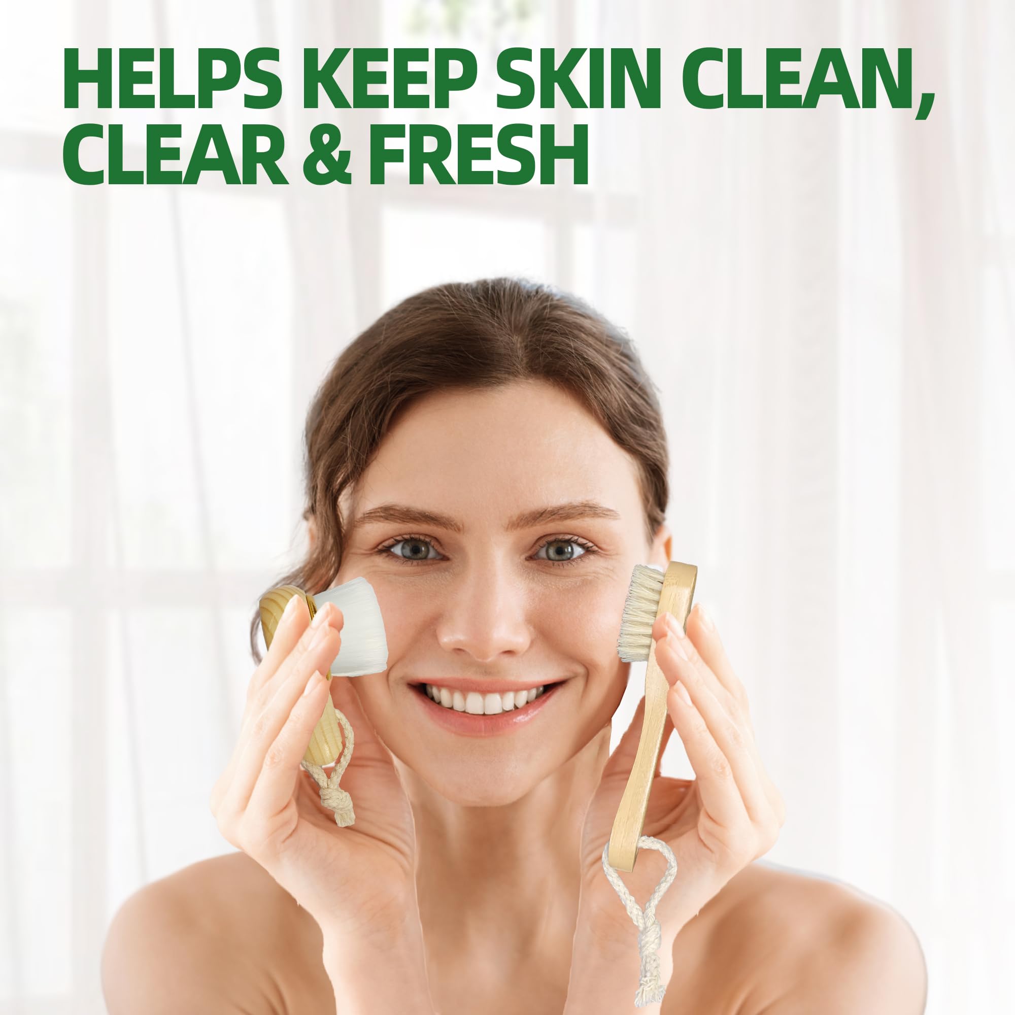 Zeutch Premium Face Scrubber Set, Facial Cleansing Brush for Exfoliator, Natural Bristle Face Scrubber for Lymphatic Drainage, Unclog Pores, Sensitive Skin, Reduce Ance, Glowing, 2 Pack