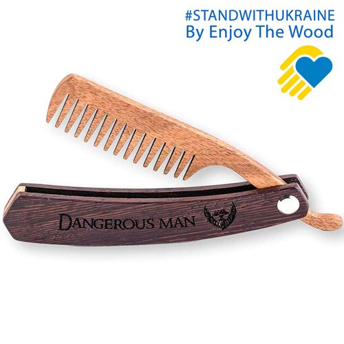 Beard Comb Gifts for Him Wooden Comb for Men Folding Pocket for Moustache Hair Walnut Combs Husband with the Engraving (Dangerous Man)