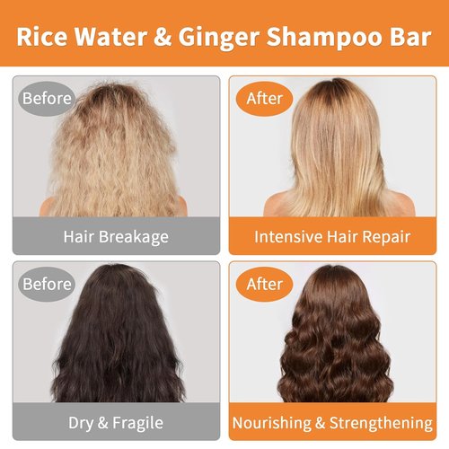 Skiennix Rice Water Shampoo & Conditioner Bar - Ginger Formula for Hair Growth | PH Balanced, Paraben & Silicone Free