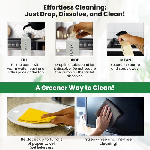 Skiennix Multi-Surface Cleaner Refill Starter Set - Eco-Friendly, Biodegradable, Plastic-Free | 4 Count + Spray Bottle