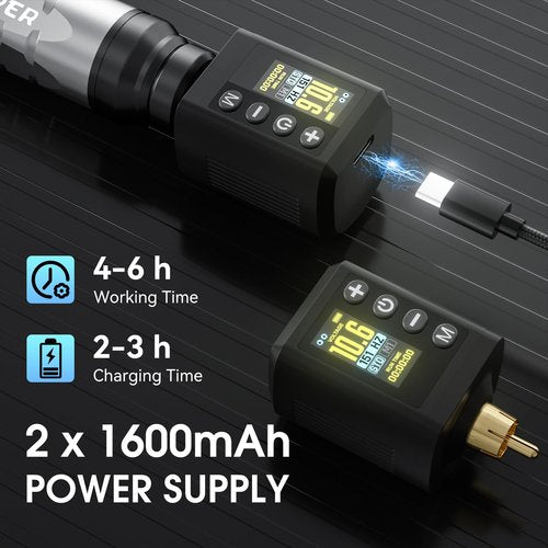 PFARRER Wireless Tattoo Gun Tattoo Kit Professional 2 Batteries Motor Digital Display Tattoo Machine with 10Pcs Tattoo Needles Tattoo Ink Tattoo Accessories PR-TKP651B-7