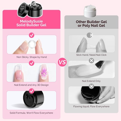 MelodySusie Solid Builder Nail Gel 3D Gel Nail Art 4 in 1 Non-Sticky for Extension UV Glue for Acrylic Nails Clear 60ML