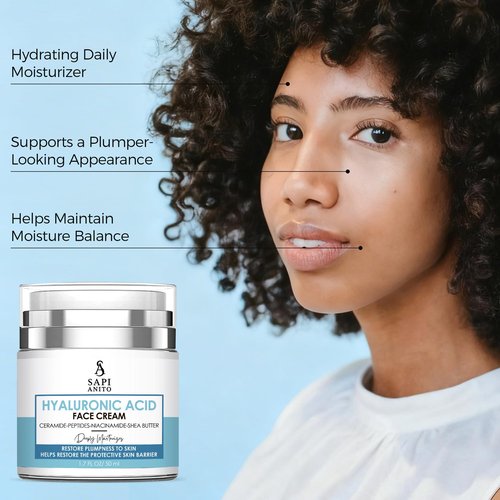 Sapi Anito Hyaluronic Acid Face & Neck Cream – With Ceramides, Peptides, Niacinamide & Vitamin C – Hydrating Moisturizer for Barrier Support – For Normal to Dry Skin, 1.7 fl oz