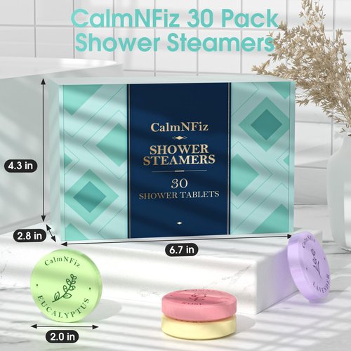 CalmNFiz 30 Pack Shower Steamers for Women Present Set, Shower Bath Bombs with 6 Scents, Self-Care Items for Wife As Valentine's Day and Mothers Day Present Idea, Birthday Present Stocking Suffers