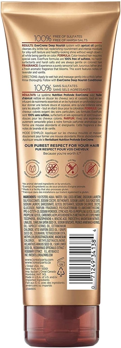 L'Oreal Paris EverCreme Deep Nourish Shampoo - Sulfate Free, 8.5 Ounce (Pack of 2)