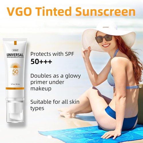 VGO Tinted Sunscreen SPF 50 - Hydrating Sun Essence, Non-Sticky Formula | Travel Size 50ml / 1.7oz