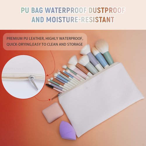 LULUCOLORS Colorful Series 18-Pcs Makeup Brush Set with Soft, Cruelty-Free Synthetic Bristles, Wooden Matte Handles, 2 Latex-Free Makeup Sponges & Travel Storage Bag – Face & Eye Brushes for Makeup