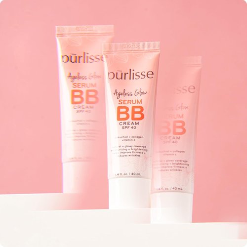 Pūrlisse Ageless Glow Serum BB Cream SPF 40 - Radiant BB Cream with Bakuchiol & Vitamin C for Youthful Skin - Light Medium (1.4 oz)
