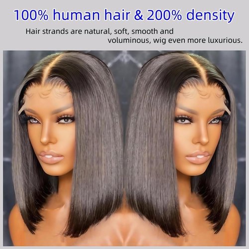 aibasi short Bob wig human hair 13x4 HD Lace Front Bob Wig Human Hair Comfortable Breathable Natural Short Style, Fluffy & Face-Slimming Heat-Stylable & Easy Care 200% Density