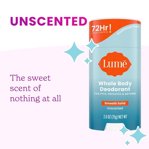 Lume Whole Body Deodorant - Smooth Solid Stick for 72-Hour Odor Control - Aluminum & Baking Soda Free - 2.6 oz (Pack of 2)