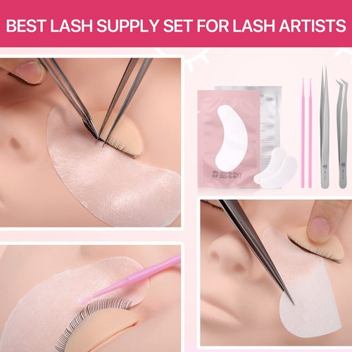 Pretty memory 152 PCS Eyelash Extension Kit with Lash Mannequin Head, Lash Training Kit for Beginners with Fan, Eyelash Extension Glue and Remover Cream, Tweezers for Practice