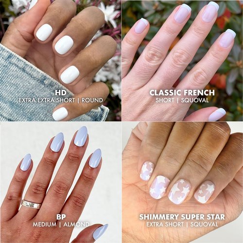 Olive & June Press-On Nail Kit - 4 Bestsellers Including HD Crisp White & Classic French | Realistic Look, Non-Damaging Glue, Up to 14 Days Wear