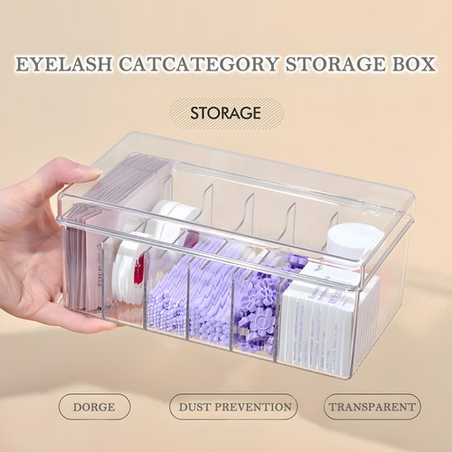 FFpaw Lash Extension Organizer Box, Acrylic Eyelash Extension Supplies Storage Container Lash Cart Organizer for Lash Techs Eyelash Beauty Case with Lid Lashes Supplies Storage Box (Clear)