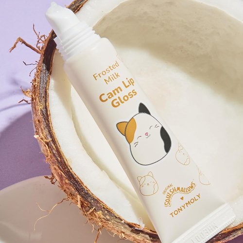 TONYMOLY Cam the Cat Keychain Lip Gloss - Hydrating Frosted Milk Sheer Tint with Coconut Oil | Travel-Friendly 11ml