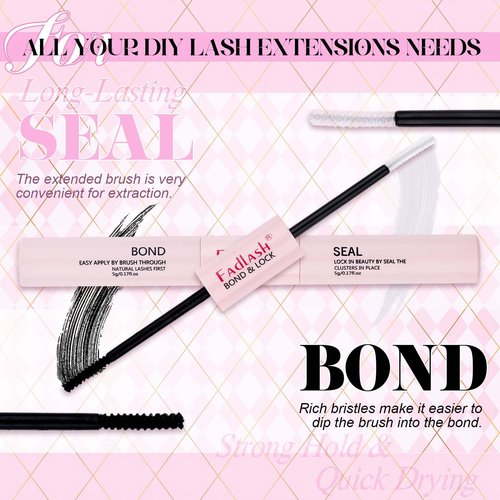FADLASH Lash Clusters Kit Individual Natural Eyelash Extensions with Lash Bond and Seal Lash Glue Remover and Eyelash Tweezers for Beginners DIY at Home (40D-0.07D, 8-16mm, Kit)