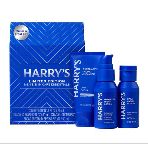 Harry's Limited Edition Holiday Gift Set for Men, Men's Skincare Essentials (2 oz Exfoliating Face Wash, Daily Face Lotion with SPF 15, Hydrating Night Lotion)