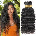 Human Braiding Hair for Boho Braids 150g 6 Bundles/Pack 16 Inch Deep Wave Bundles Human Hair Boho Braiding Hair Curly Boho Hair for Braiding Deep Wave Bulk Human Hair for Braiding Natural color