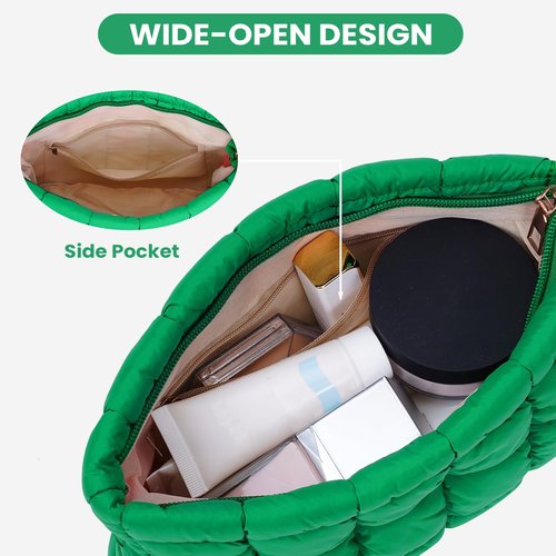 HICARRY Puffy Quilted Makeup Bag Cosmetic Bags Travel Cute Puffer Solid Toiletry Organizer Pouch Storage Clutch for Women