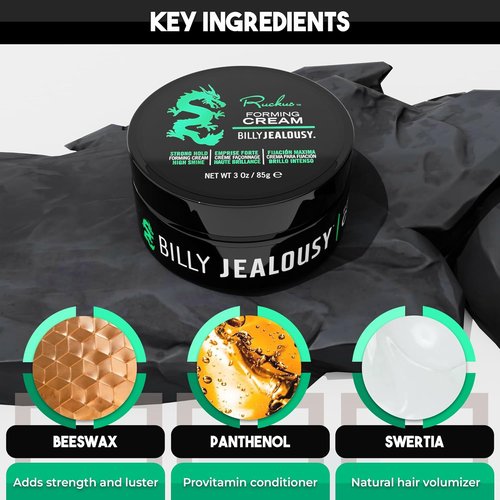 Billy Jealousy Ruckus Hair Forming Cream - Strong Hold & High Shine for Natural-Looking Styles