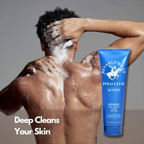 Beverly Hills Polo Club Men's Hair & Body Wash - Active Scent | Luxury 8.5 oz Refreshing Cleanser