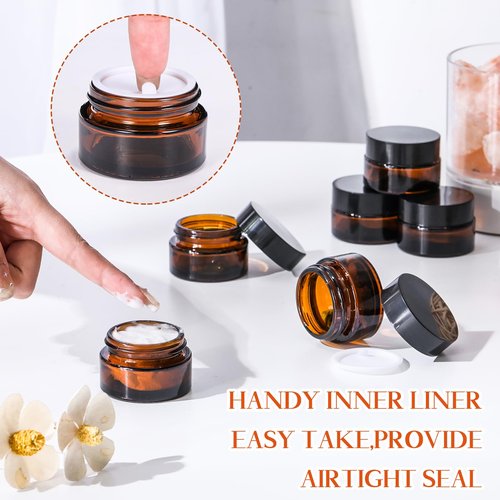 Honeydak 24 Pack 0.7oz Glass Jars with Lids Airtight Cosmetic Containers Reusable Empty Tiny Cosmetic Jars for Lip Balm Lotion Cream Sample Wax Salve Ointments, Travel Size, Light-blocking (Amber)