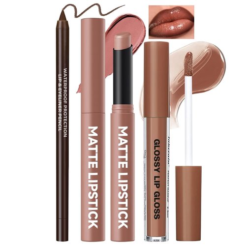 Noerrors Juicy Nude Lip Kit - Matte Lipstick, Nourishing Gloss & Brown Liner | Moisturizing Trio Set