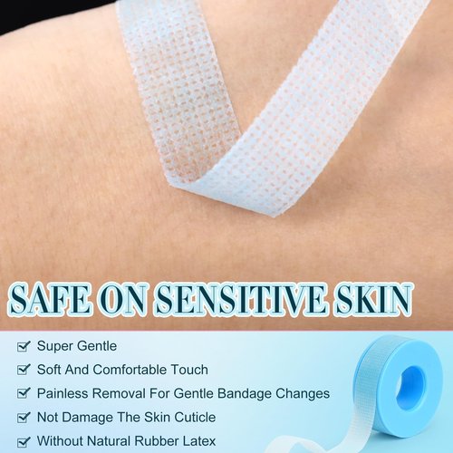 EMEDA Silicone Lash Tape for Eyelash Extensions - Gel Eyelash Tape for Sensitive Skin to Make Up/Lips/Eye Shadow/DIY/Salon Easy Tear Microporous Breathable Lash Extension Supplies (Blue 5 Rolls)