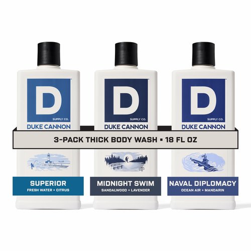 Duke Cannon Supply Co. THICK High-Viscosity Body Wash for Men THICK IN A BOX Variety 3 Pack - Premium Ingredients, Plant-Based Thickeners, Superior Lather, Natural Exfoliate, 17.5 Fl Oz (3 Pack)