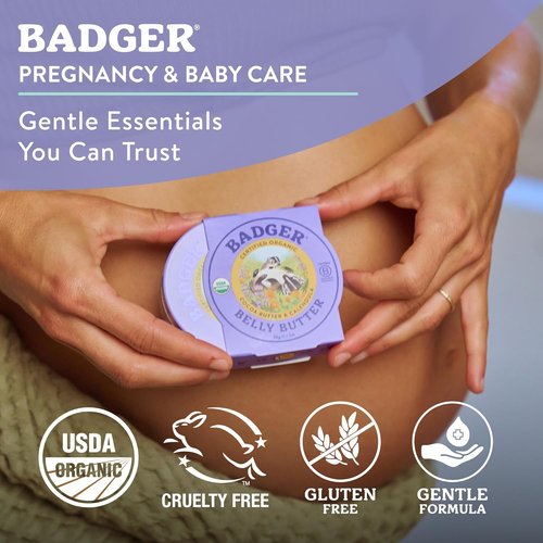 Badger Belly Butter - Organic Stretch Mark Cream for Pregnant Women | Hypoallergenic Cocoa & Coconut Butter, 2 oz