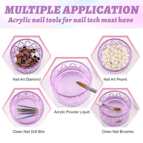 BOMOQING Nail Dappen Dish with Lid, 60ml Large Nail Monomer Dish, Glass Nail Cup for Holding Acrylic Liquid Acrylic Nail Powder Nail Decor Monomer Acrylic Nail Liquid (Purple)